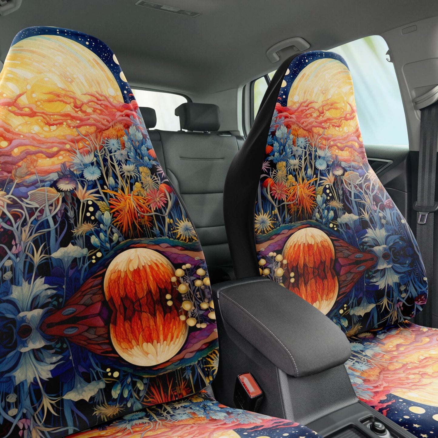 Yellow Moon Scape Car Seat Cover - Front Seat Cover or Full Set Front and Back Seat Cover Universal Fit