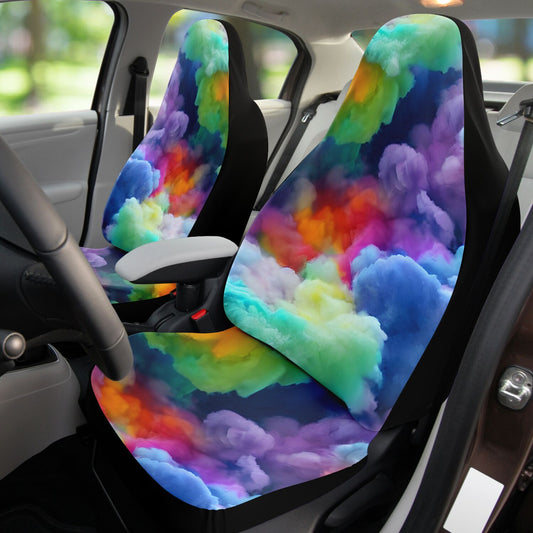 Rainbow Cotton Candy Clouds Car Seat Covers - Front Seat Cover or Full Set Front and Back Seat Cover Universal Fit