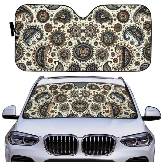 Paisley Circles White Auto Sun Shade - Car Shades for Vehicle Windscreen Shield Sun Covers