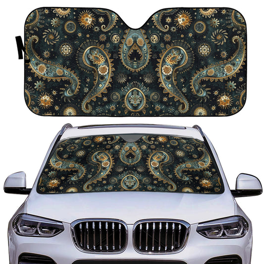 Paisley Print Black Auto Sun Shade - Car Shades for Vehicle Windscreen Shield Sun Covers