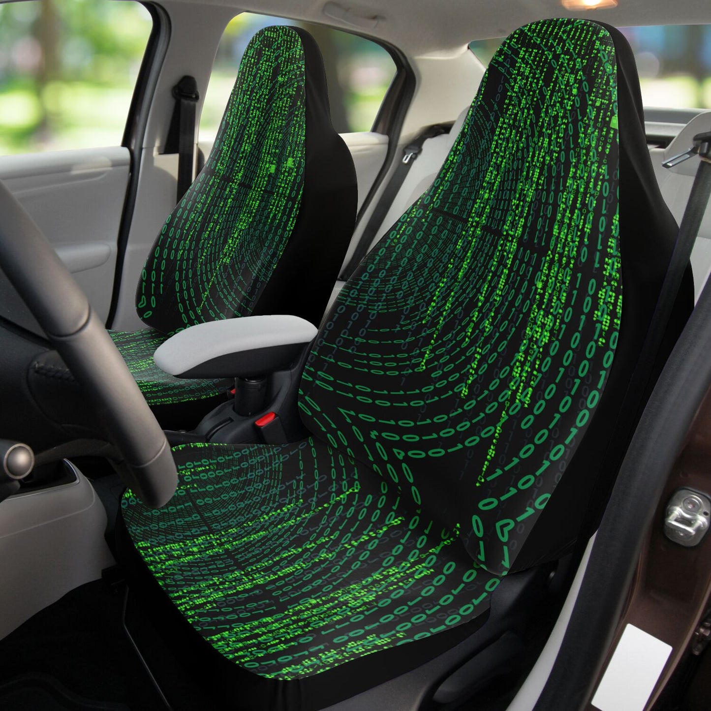 Binary Code Car Seat Cover - Front Seat Cover or Full Set Front and Back Seat Cover Universal Fit