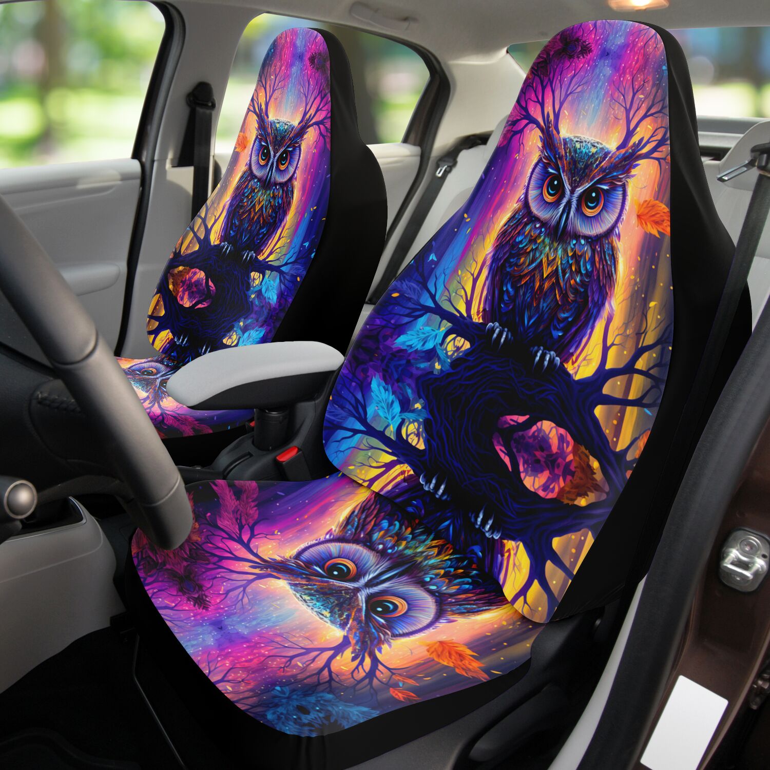 Psychedelic Owl Car Seat Cover Front Seat Cover or Full Set Front an