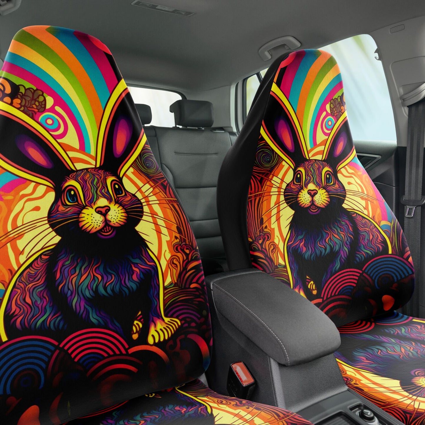 Psycho Rabbit Car Seat Cover - Front Seat Cover or Full Set Front and Back Seat Cover Universal Fit