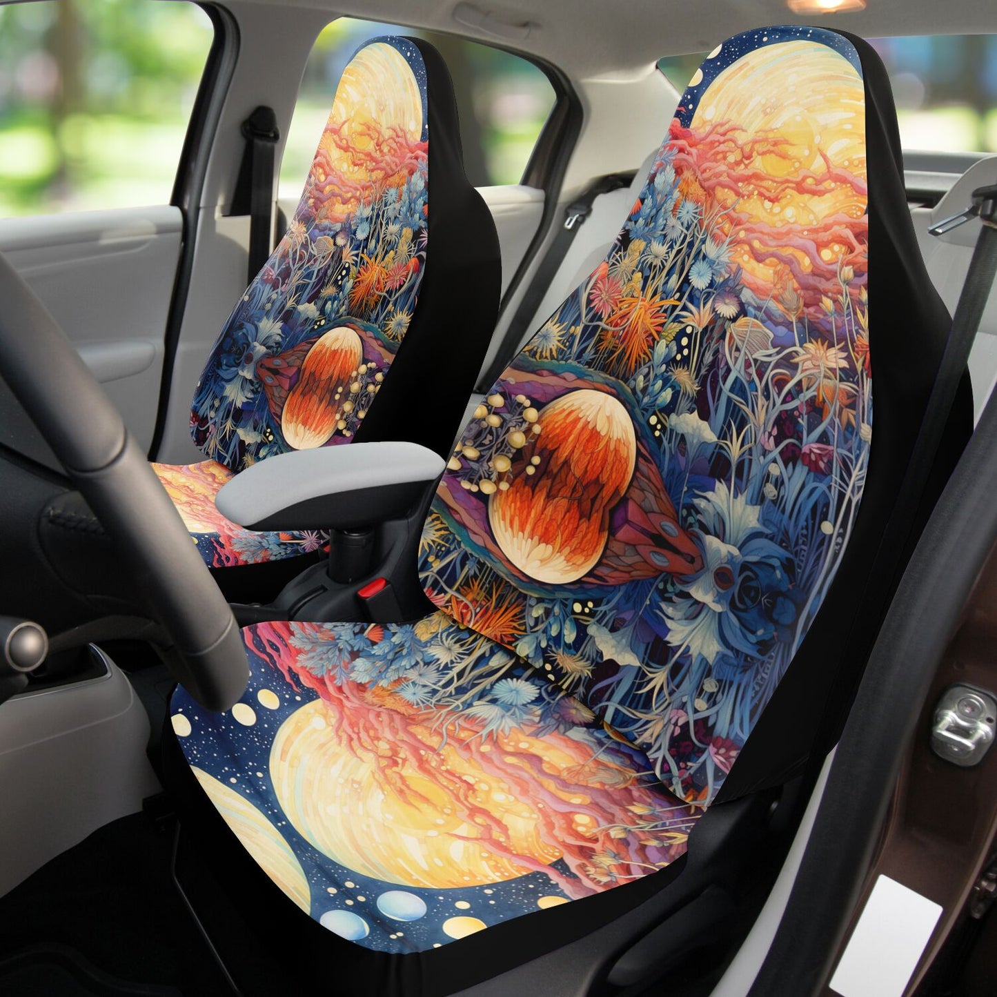 Yellow Moon Scape Car Seat Cover - Front Seat Cover or Full Set Front and Back Seat Cover Universal Fit