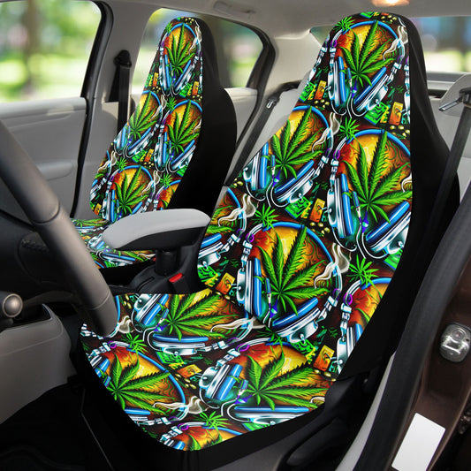 Smoking Green Leaf Car Seat Covers - Front Seat Cover or Full Set Front and Back Seat Cover Universal Fit