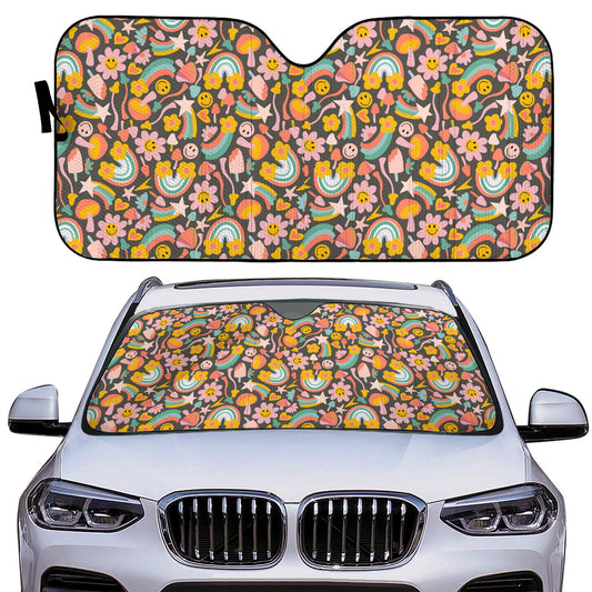 Groovy Flowers Auto Sun Shades - Car Shade for Vehicle Windscreen Shield Sun Cover