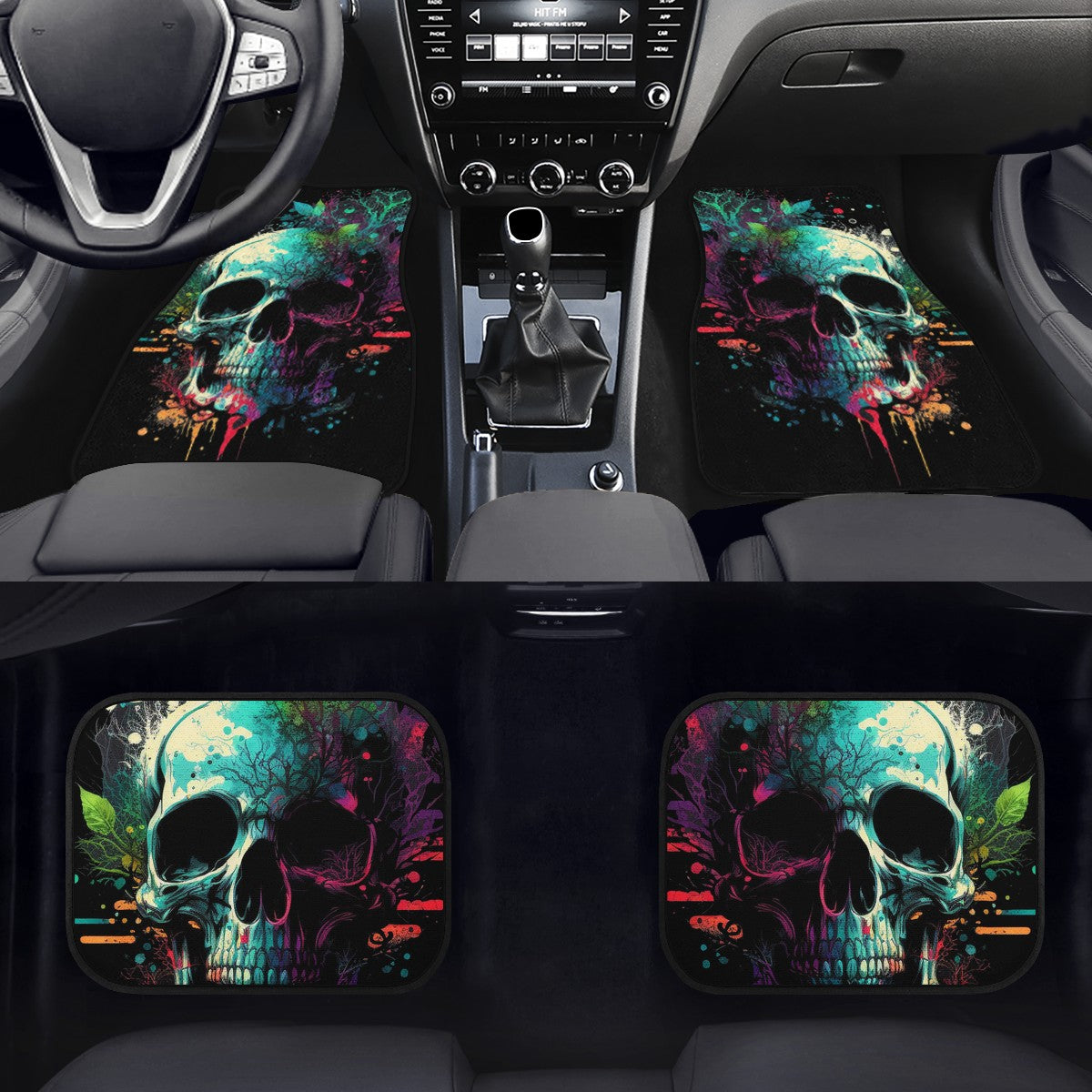 Paint Skull Blue Car Mats - Set of 2 or 4 Car Floor Mats Car Accessories