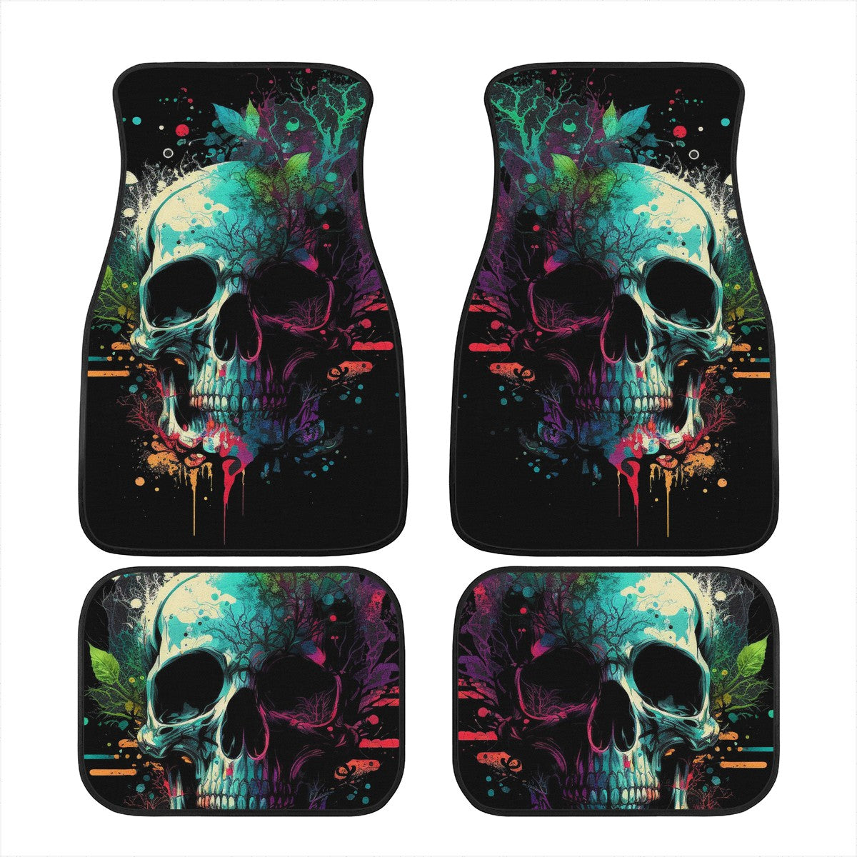 Paint Skull Blue Car Mats - Set of 2 or 4 Car Floor Mats Car Accessories