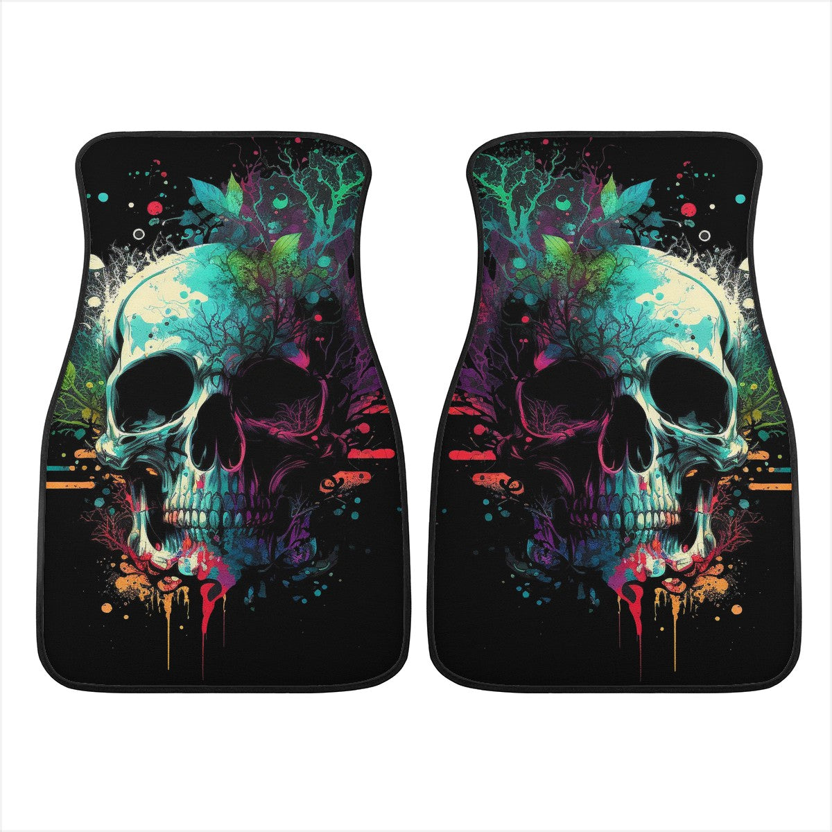 Paint Skull Blue Car Mats - Set of 2 or 4 Car Floor Mats Car Accessories